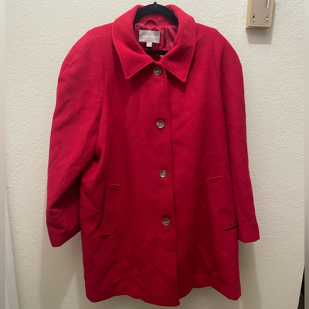 Women's Red Button-Front Wool Coat